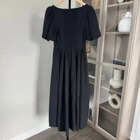 Reformation Black Scoop Neck Puff Sleeve Tiered Maxi Dress 6 Organic Cotton - Picture 5 of 7